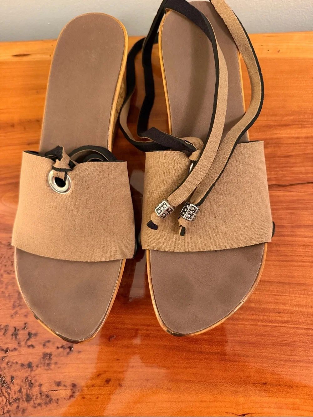 Women's Taupe Wedge Slide Sandals with Cork like Platform